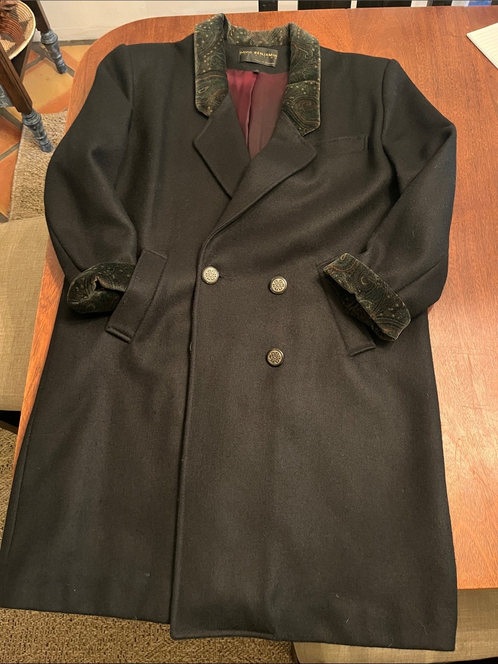 Wool coat size 14 david benjamin with paisly collar and wrists
